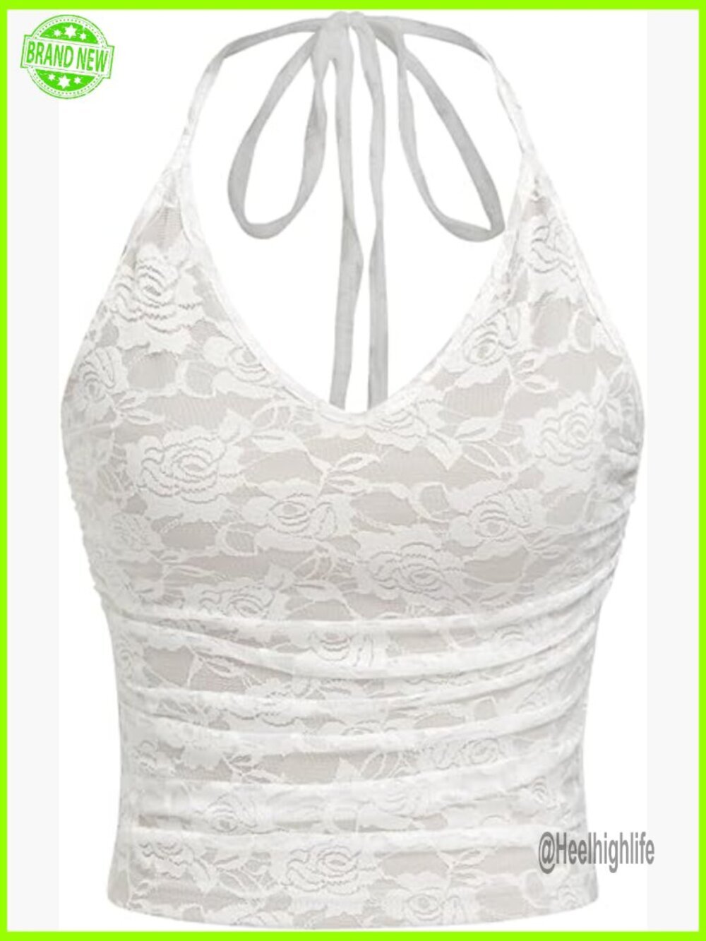 Lace Halter Neck Crop Top Sleeveless Tie Back Y2K Going Out Top Beige